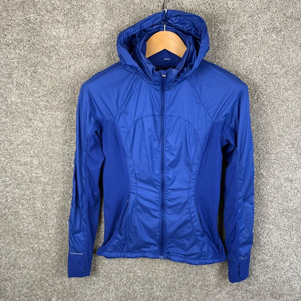 Lululemon Royal Blue Run Jacket Stowable Hood Thumbholes Size 4